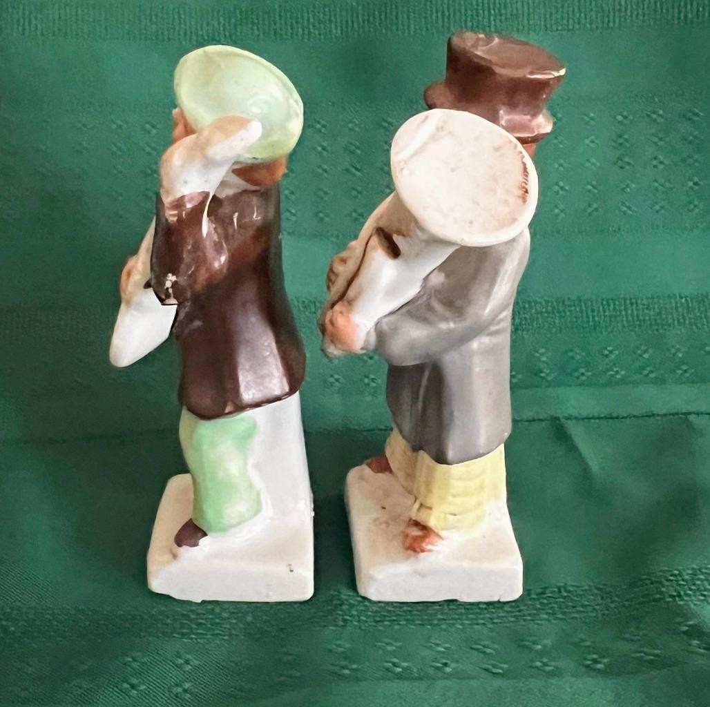 2 Vintage Musician Figurines 4.25 & 4.50 Porcelain w Tuba Guitar? Made in Japan