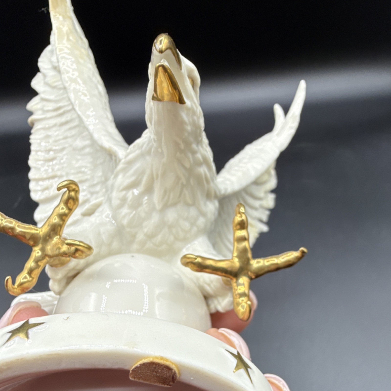 Lenox ivory and gold porcelain eagle figurine with glossy finish, 9 in