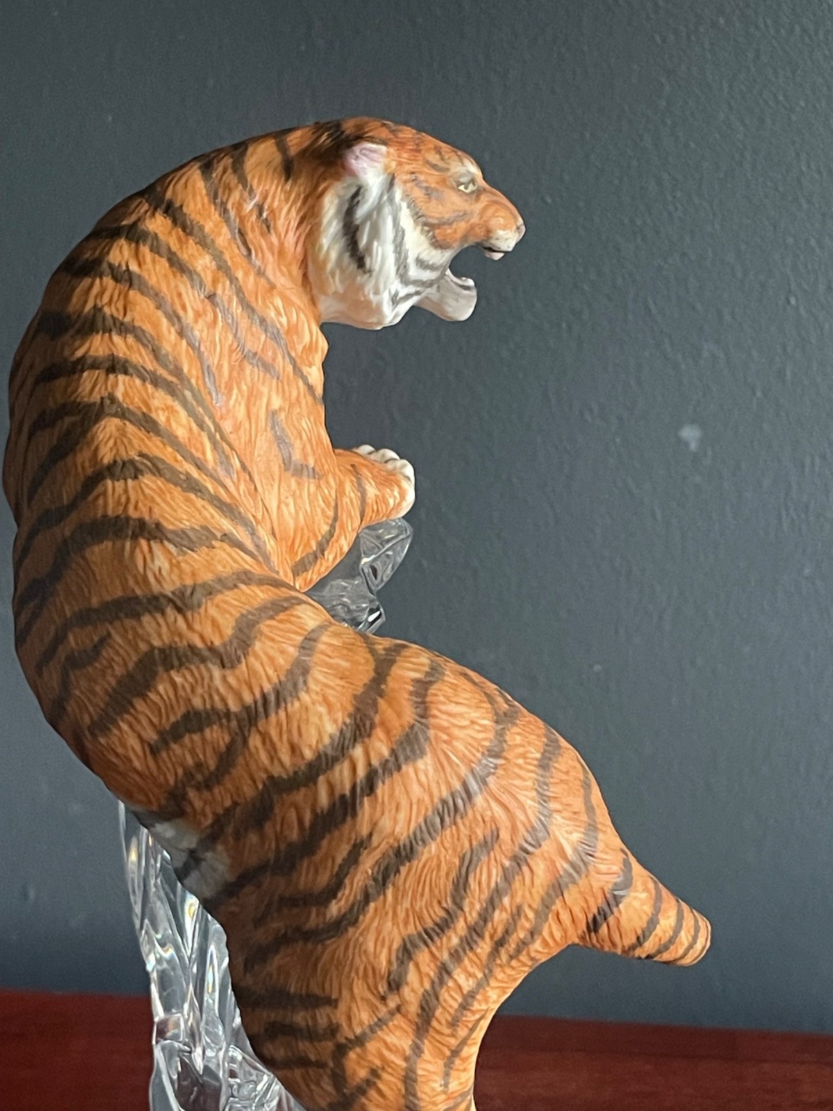 Large Tiger Figurine on Crystal Iceberg Base Wildlife Statue 11” Decorative
