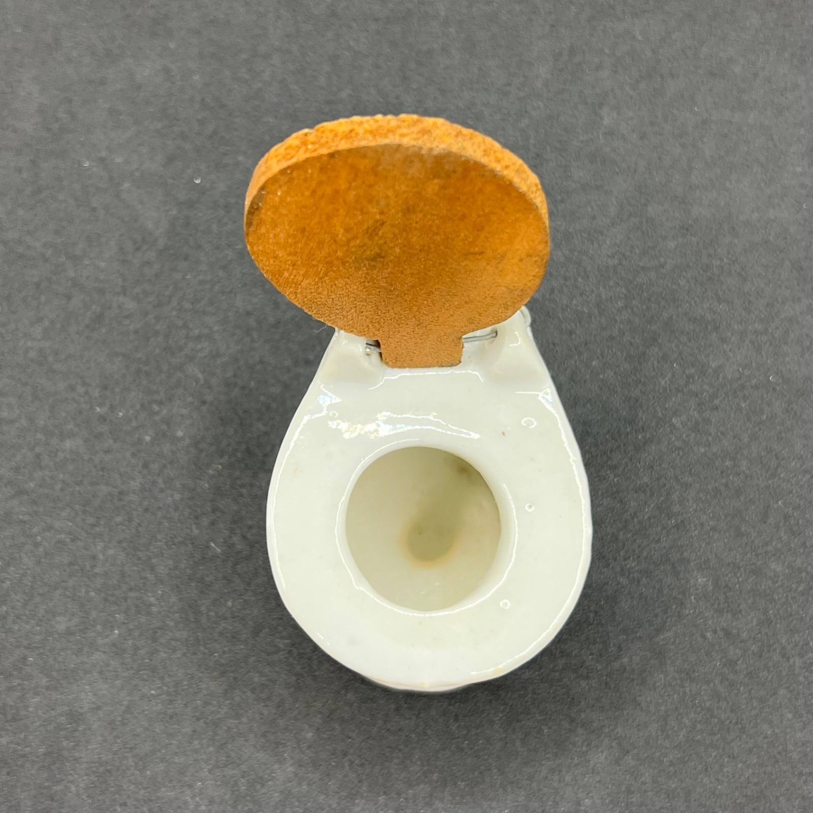 Vintage Japan Porcelain For Gentlemen Only Toilet Figurine Wood Lid MCM