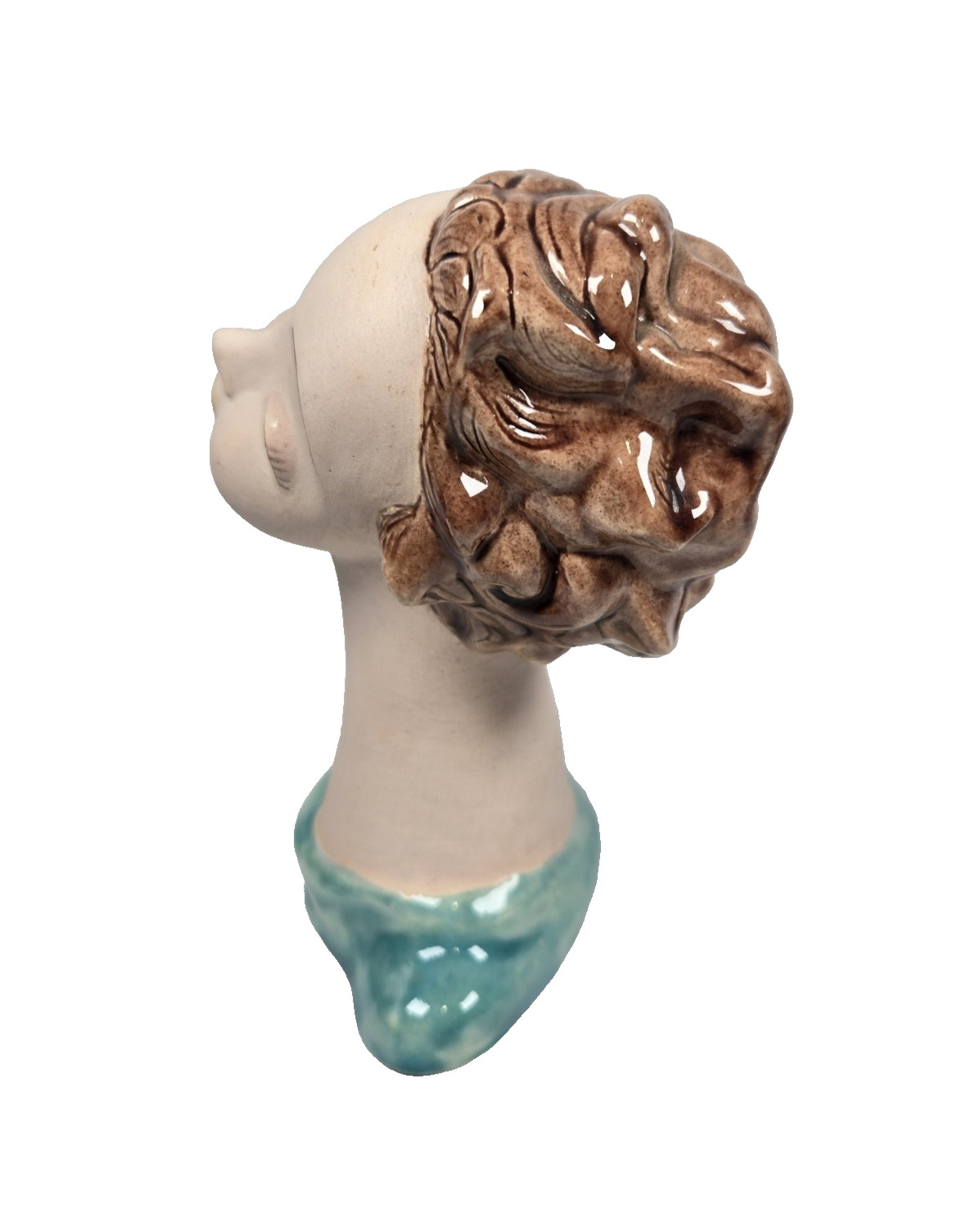 Goldscheider style Free Standing 6″ Bust Aqua blue Orange lipstick
