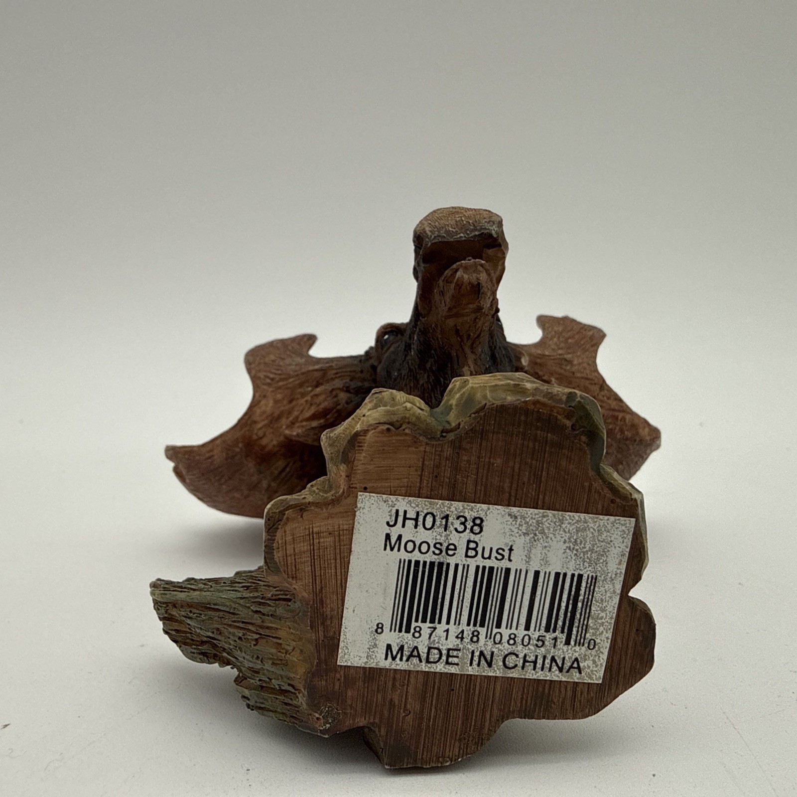 Vintage Faux Wood Moose Head Bust Figurine Cabin Lodge Rustic Wildlife