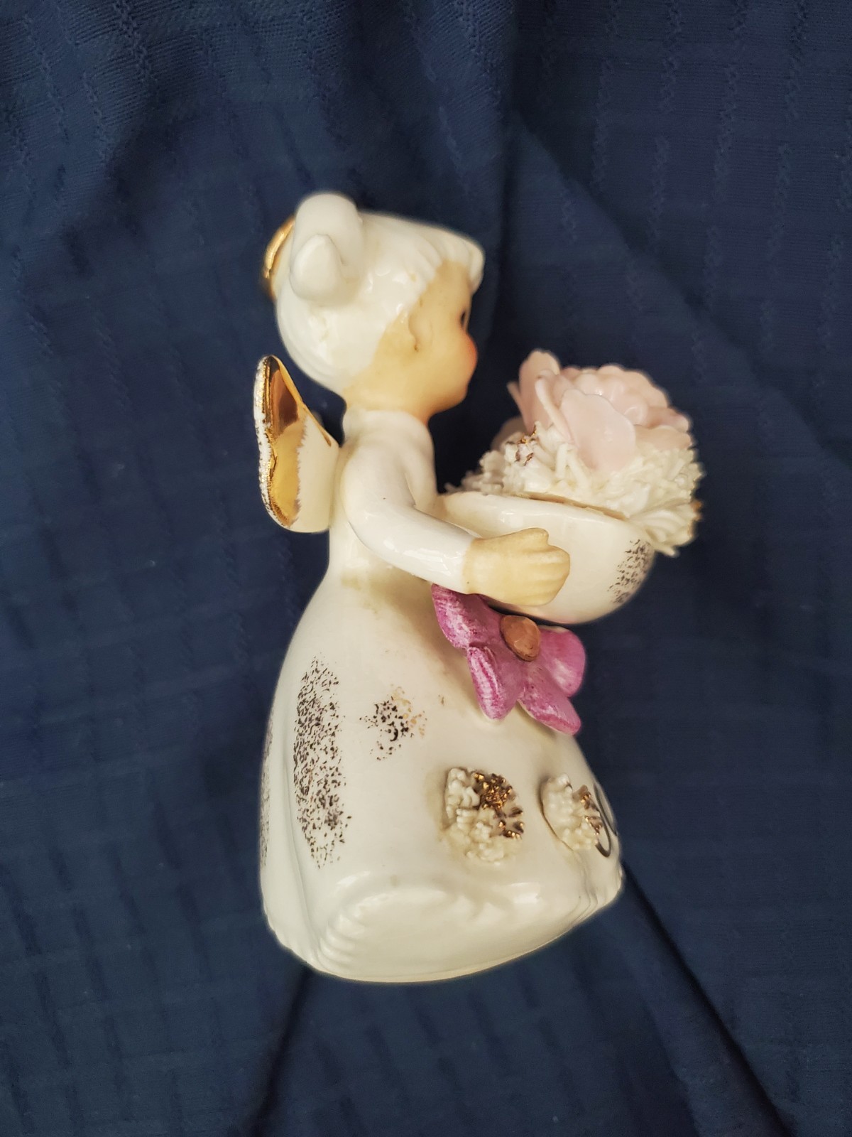 Vintage Lefton 50s Birthday Angel Figurine October Spaghetti Trim Cosmos Zircon