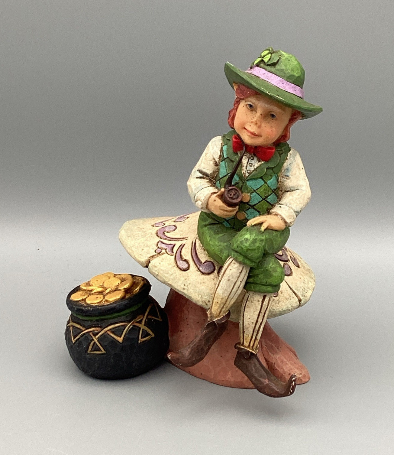2013 Enesco Jim Shore “A Bit O’ Irish Luck” Leprechaun on a Mushroom #4037649