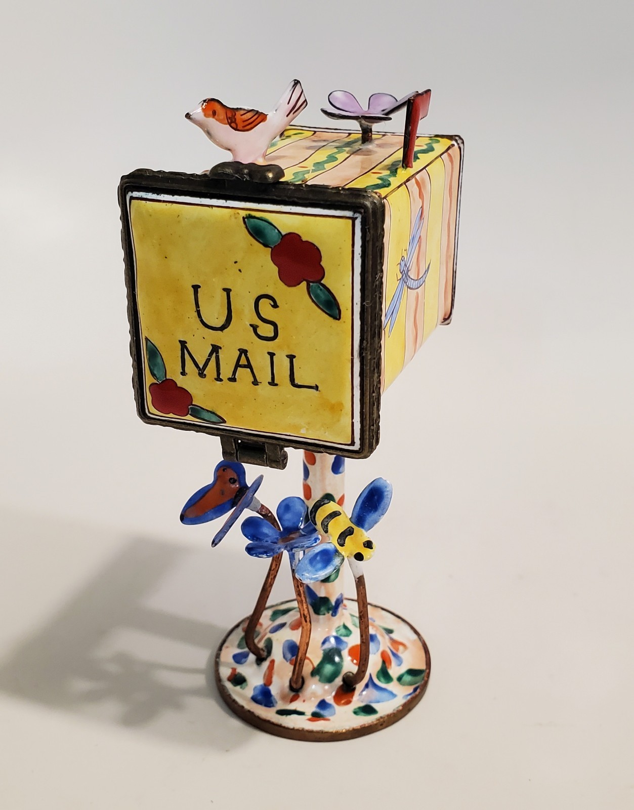 Kelvin Chen 1999 Enamel On Copper Postage Stamp Holder Mailbox Trinket Box 1351