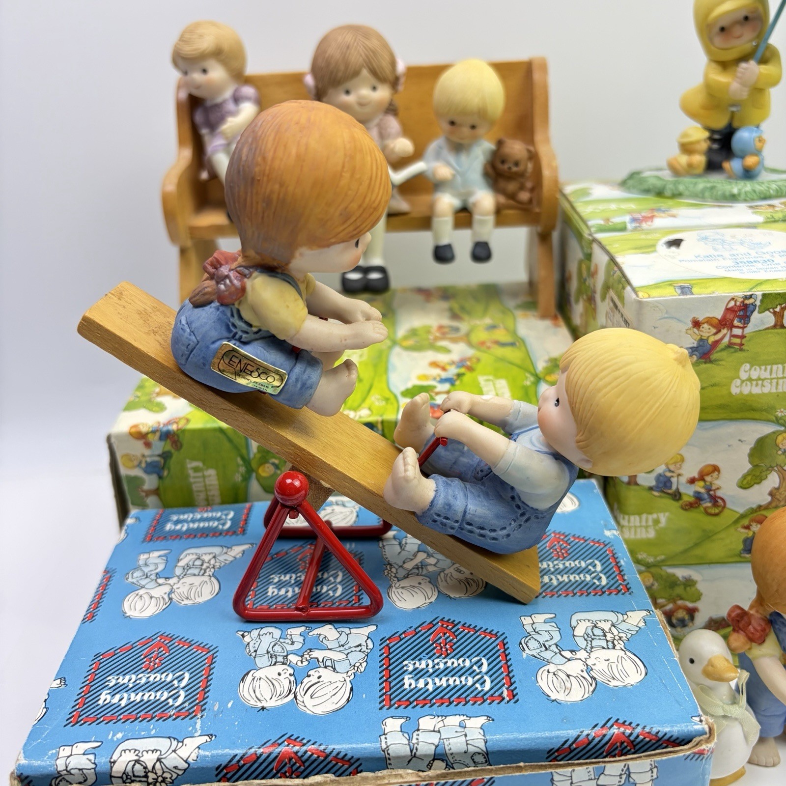 Enesco Country Cousins Mixed Playing Character Lot & Boxes, Lot Of 9