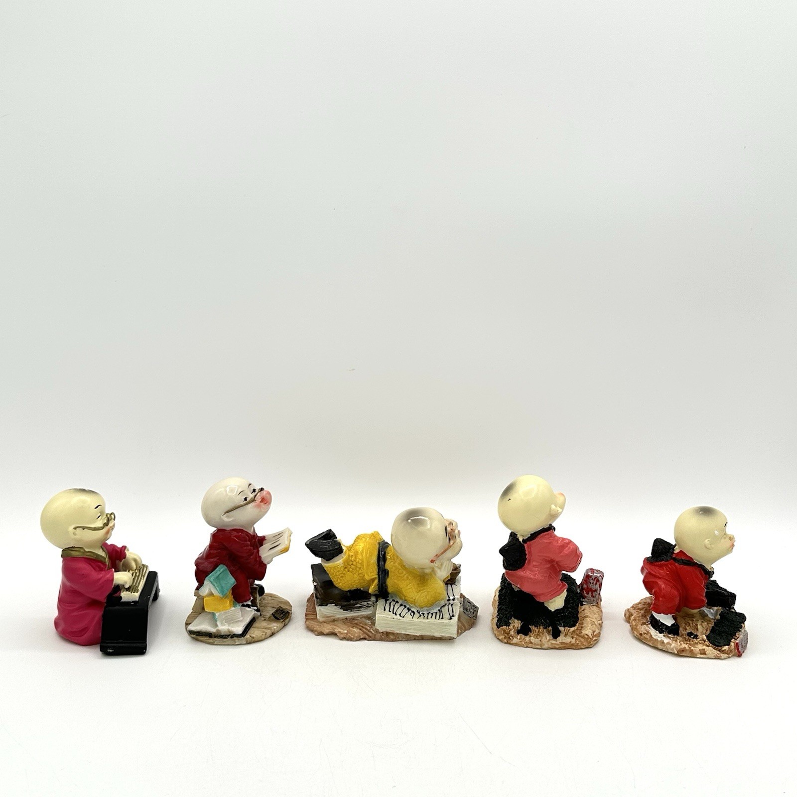 Vintage Boy Monk Resin Figures Set Of 5 Various Poses Asian Figurine READ
