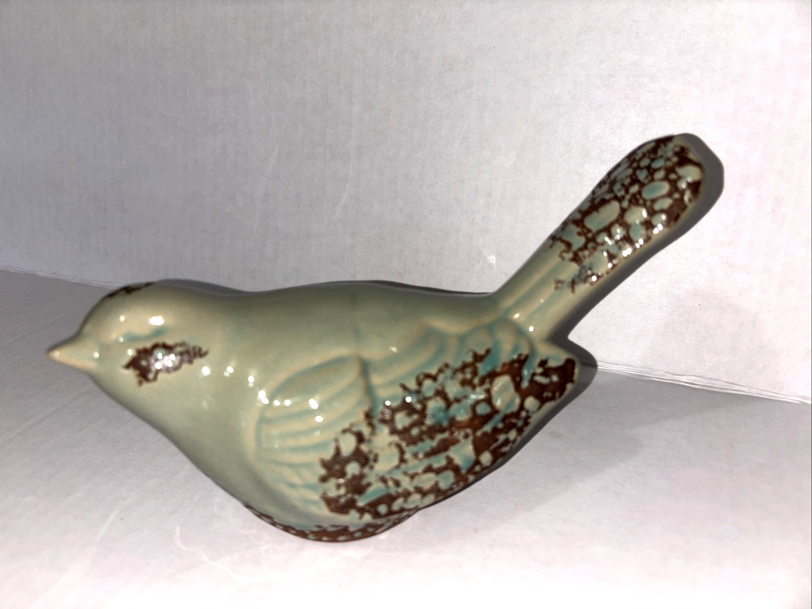 Greenand Brown Smooth & Mat Bird Figurines Distressed Ceramic Decor
