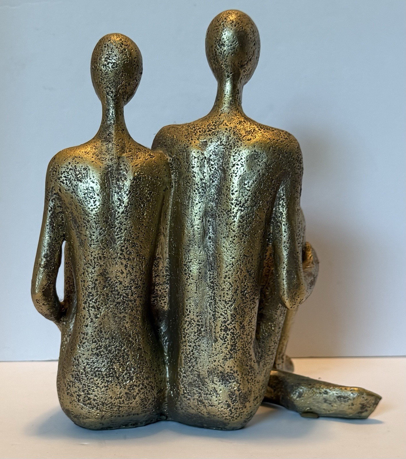 Seated Nude Figural Couple VTG Elegant Decor Gold Toned Resin Abstract Art 8 in.