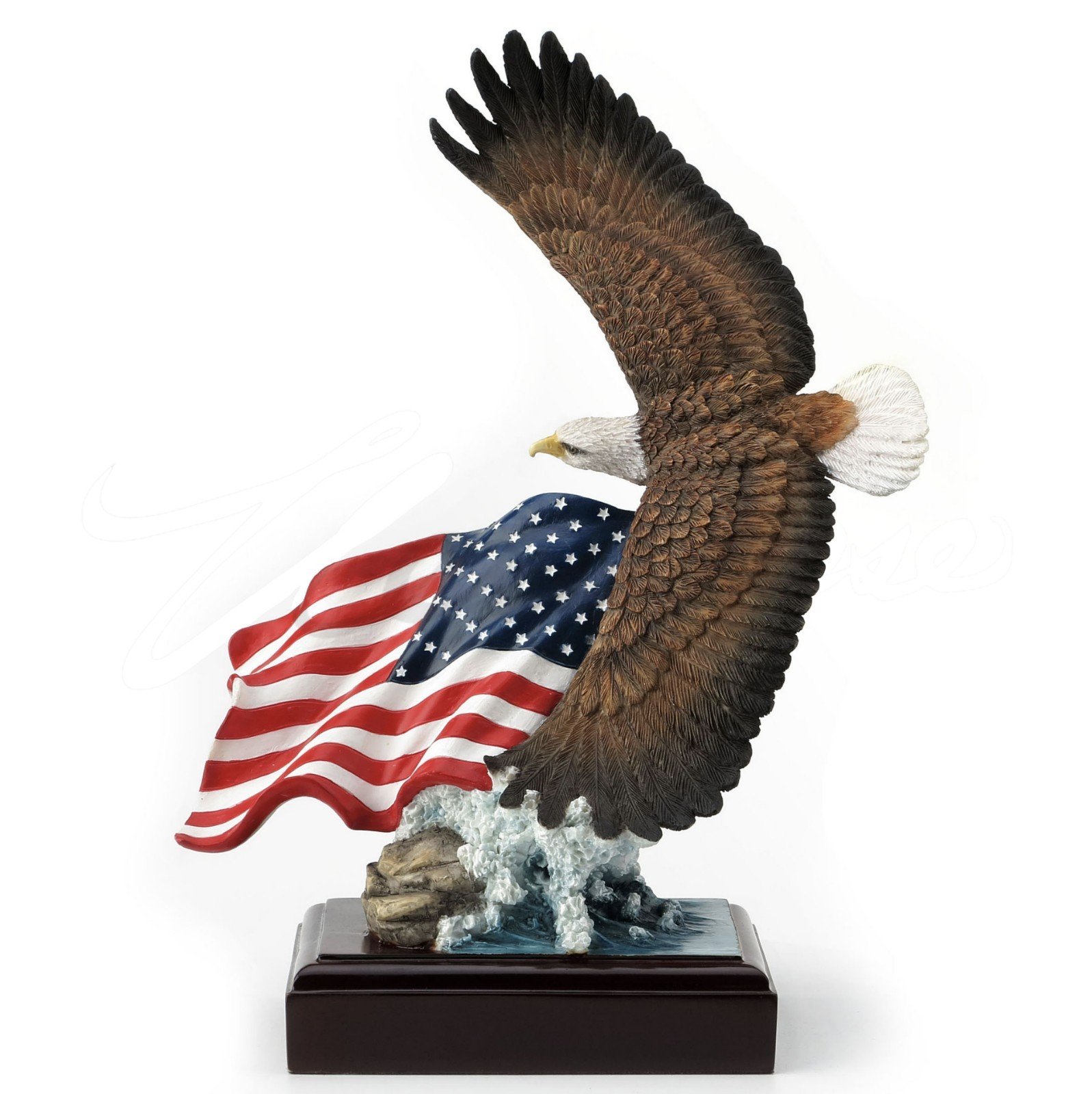Bald Eagle & Flag American Pride – Detailed Figurine Miniature 8.5″H New in Box