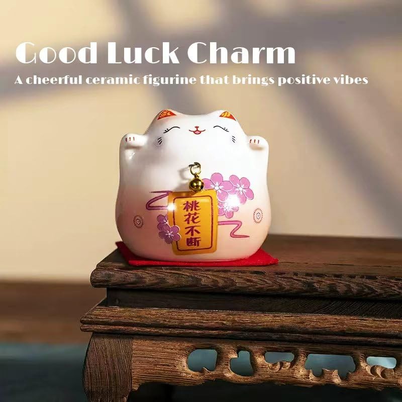 kcrygogo Pink Maneki Neko Lucky Cat – Japanese Ceramic Fortune Cat Figurine f…