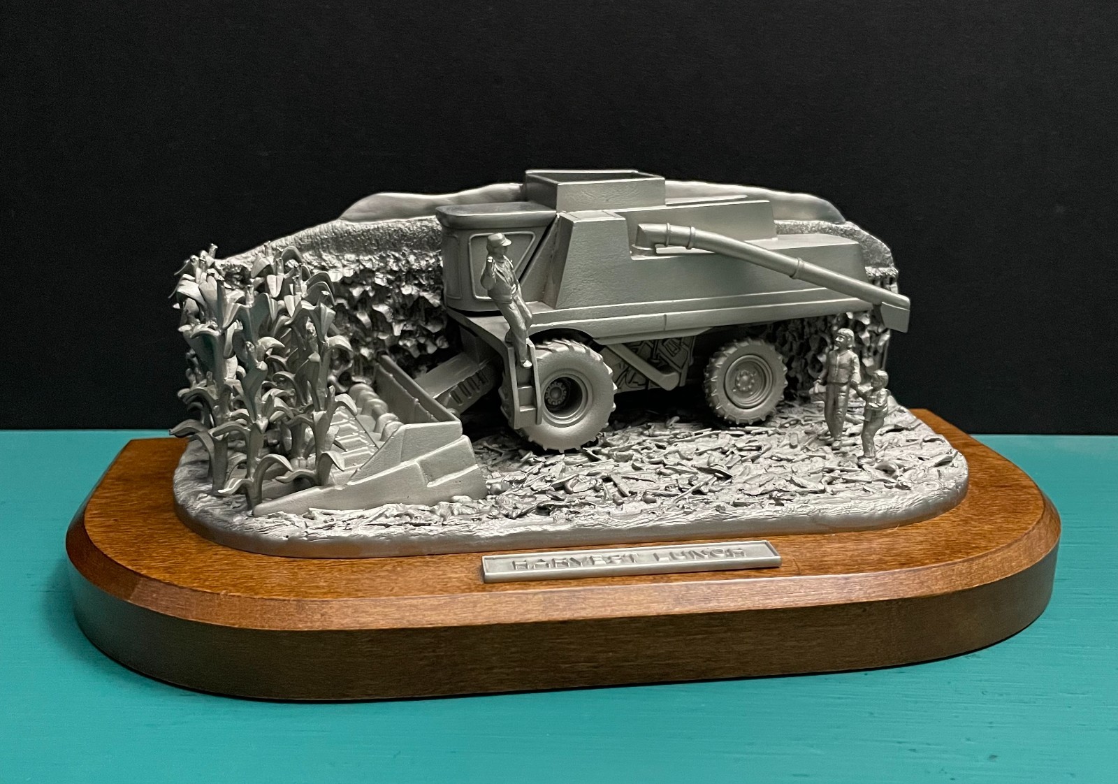 Pewter Farm Tractor Combine Corn Crop Harvest Fields Agricultural Diorama Statue
