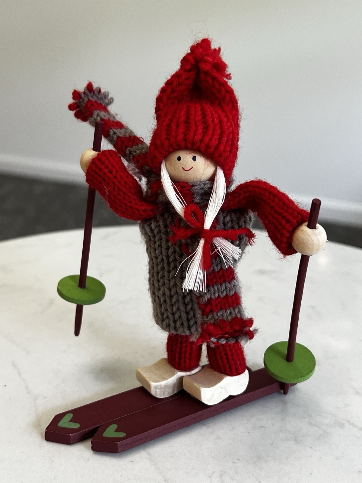 Vtg Swedish Tomte Ski Girl Figurine Handmade Scandinavian Folk Art Nordic Hygge