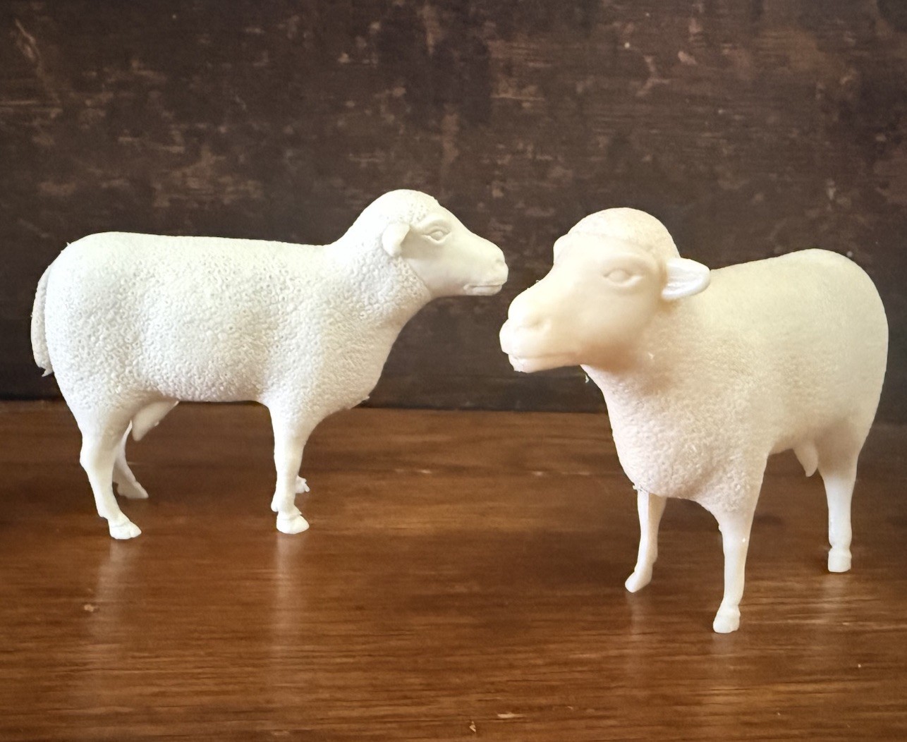 Vintage Plastic Sheep Figurines Rare Animal Toy Tea Stained Farmhouse Display 2