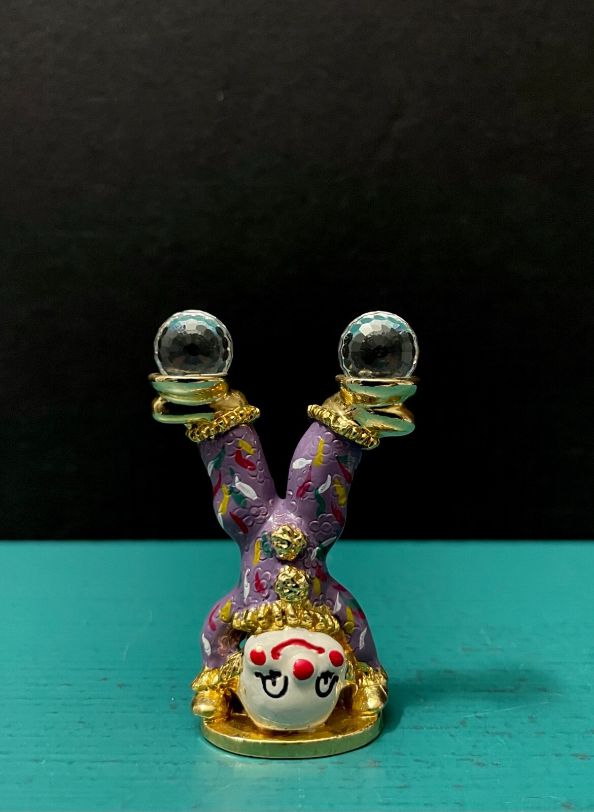 Spoontiques Pewter Gold Circus Clown Handstand Acrobat Crystal Ball Art Figurine