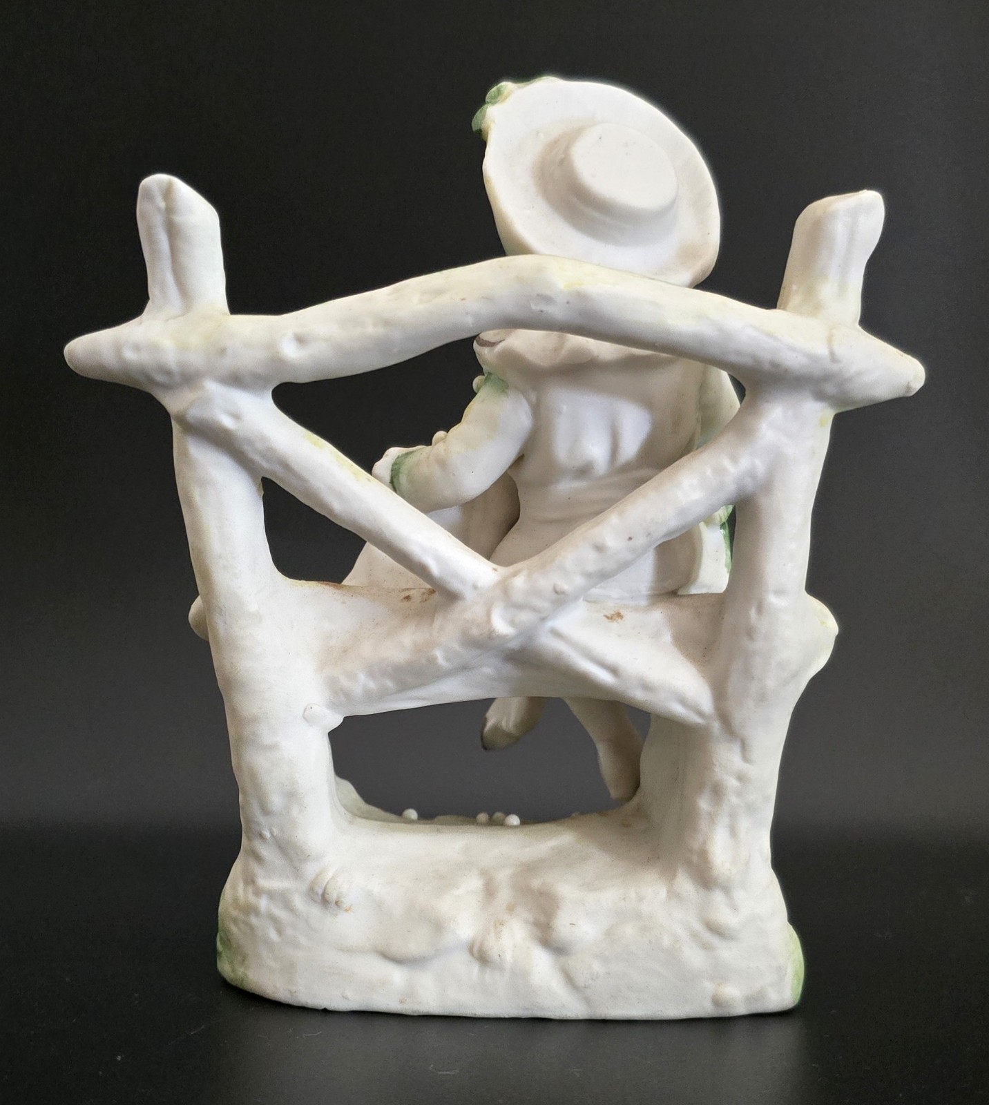 Victorian Figurine Small Child & Terrier Cross Legged on Outdoor Rustic Seat
