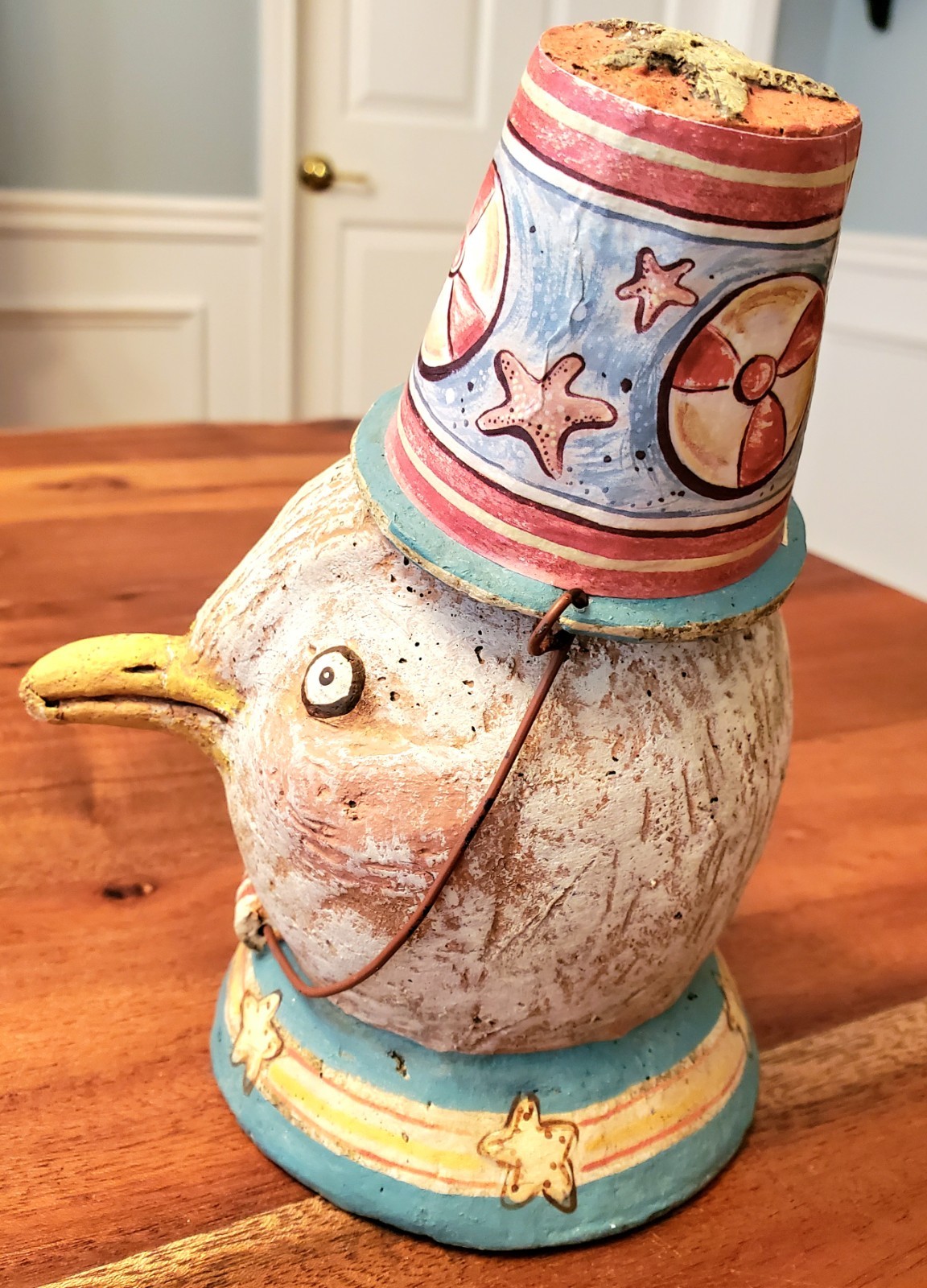 RARE Primitives by Kathy Johanna Parker Folk Art Sea Gull Head with Beach Bucket