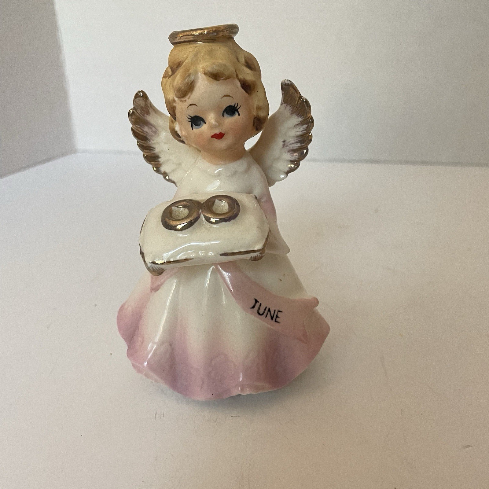 Vintage Nippon June Angel Ceramic Figurine Wedding Rings Japan