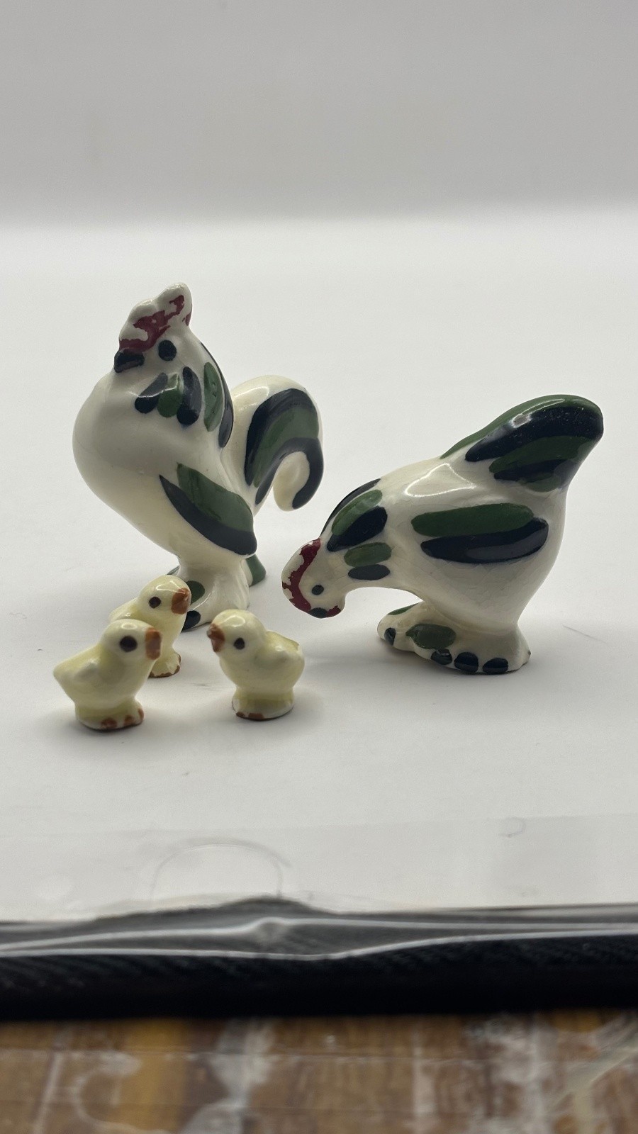 Lot of 5 Hand-Painted Ceramic Rooster Hen and 3 Chicks Figurines