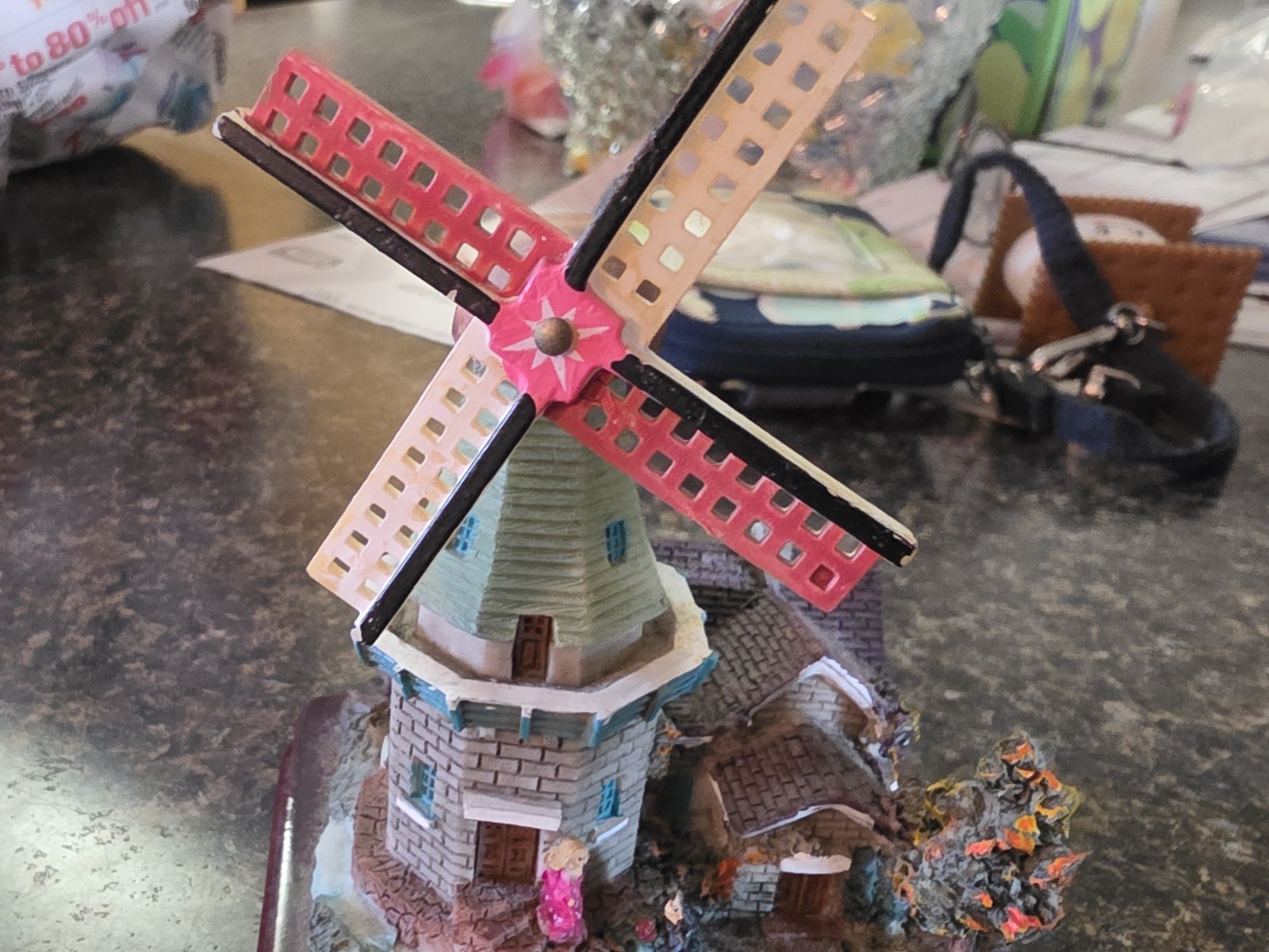 Windmill Figurine Hand Painted Multicolor Resin Sculpture Decoration