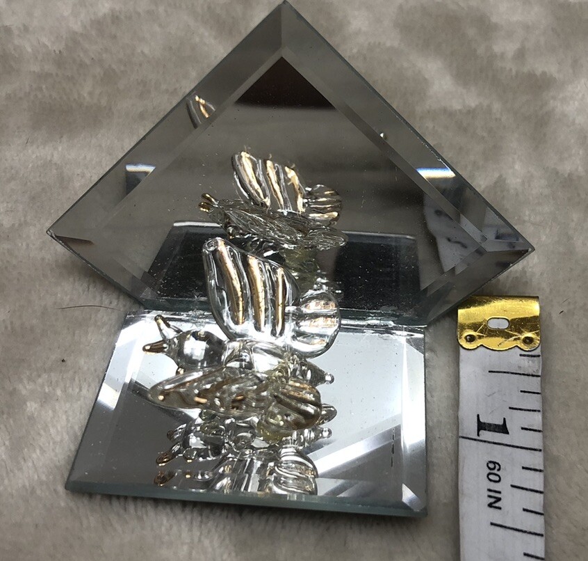 Glass Butterfly With Mirror Mini Figure Clear/Gold 1.5×3” NEW