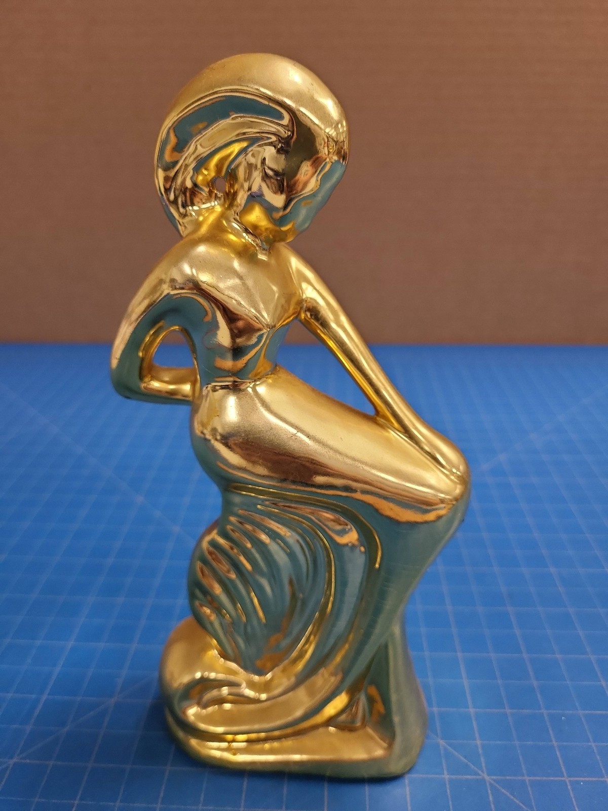 Gold Art Deco Style Lady Figurine Sculpture Sitting Woman Statuette King Import