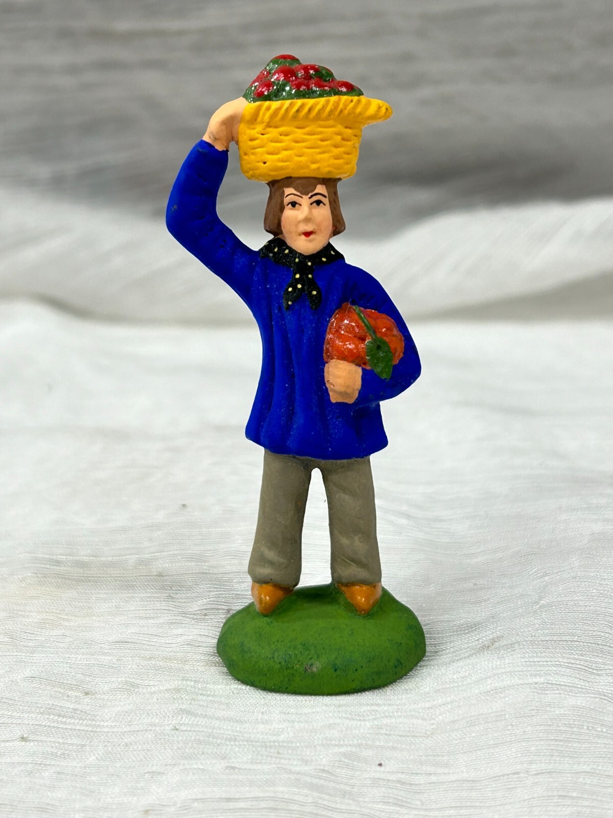 Vintage Santons by Marcel Carbonel Figurine France Man w Fruit Clay 3 1/4″ Tall