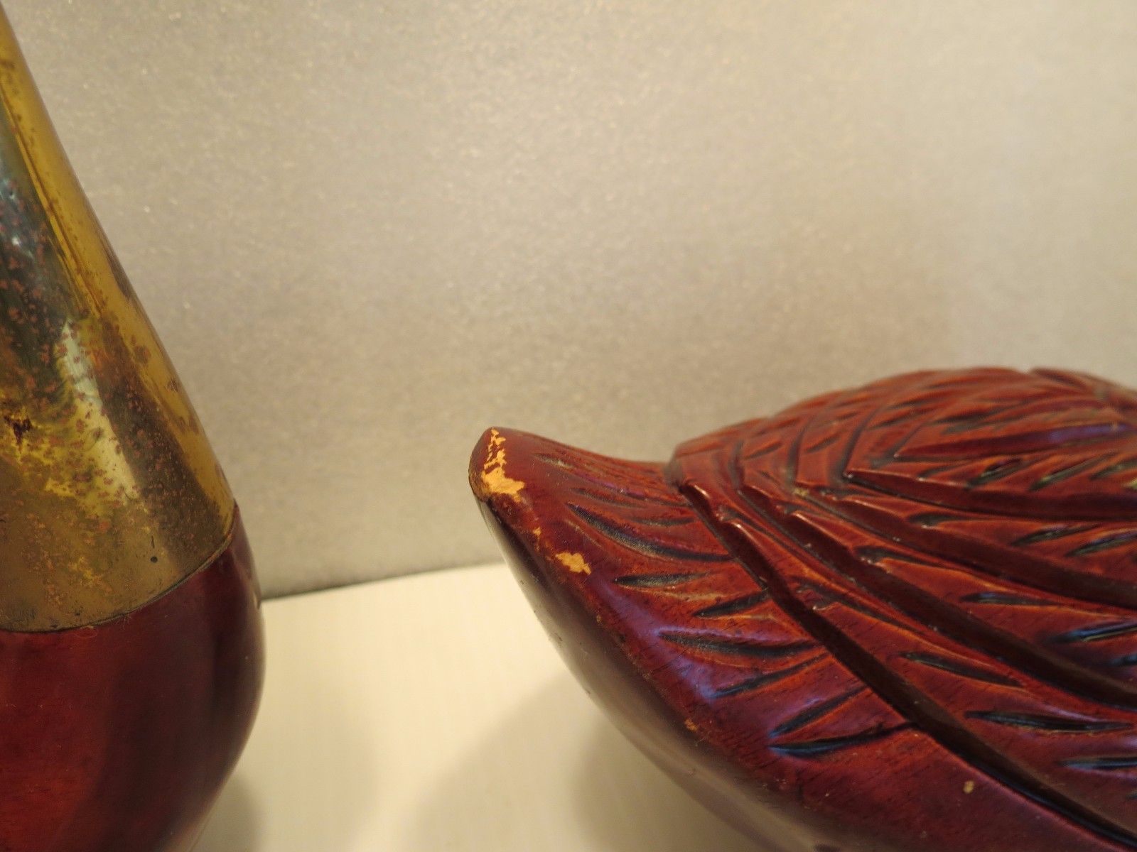 Vintage Pair Of Swans W/ Wooden Base & Brass Necks, Very Good Condition