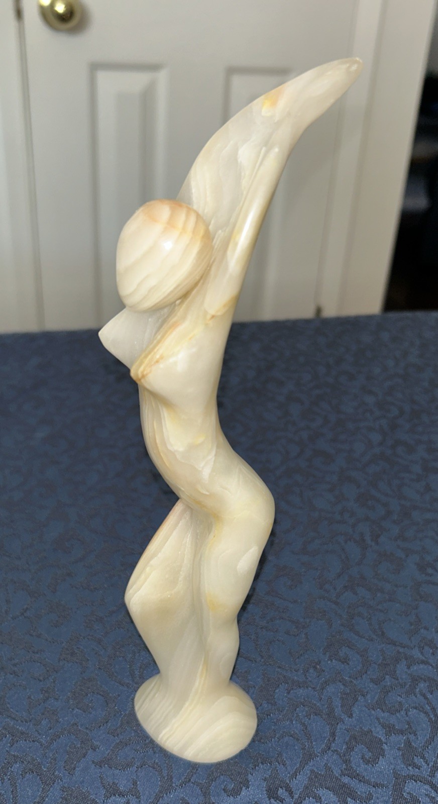 Vintage 10″ Marble Nude Goddess Minimalist Figure With Arms Raised Above Head
