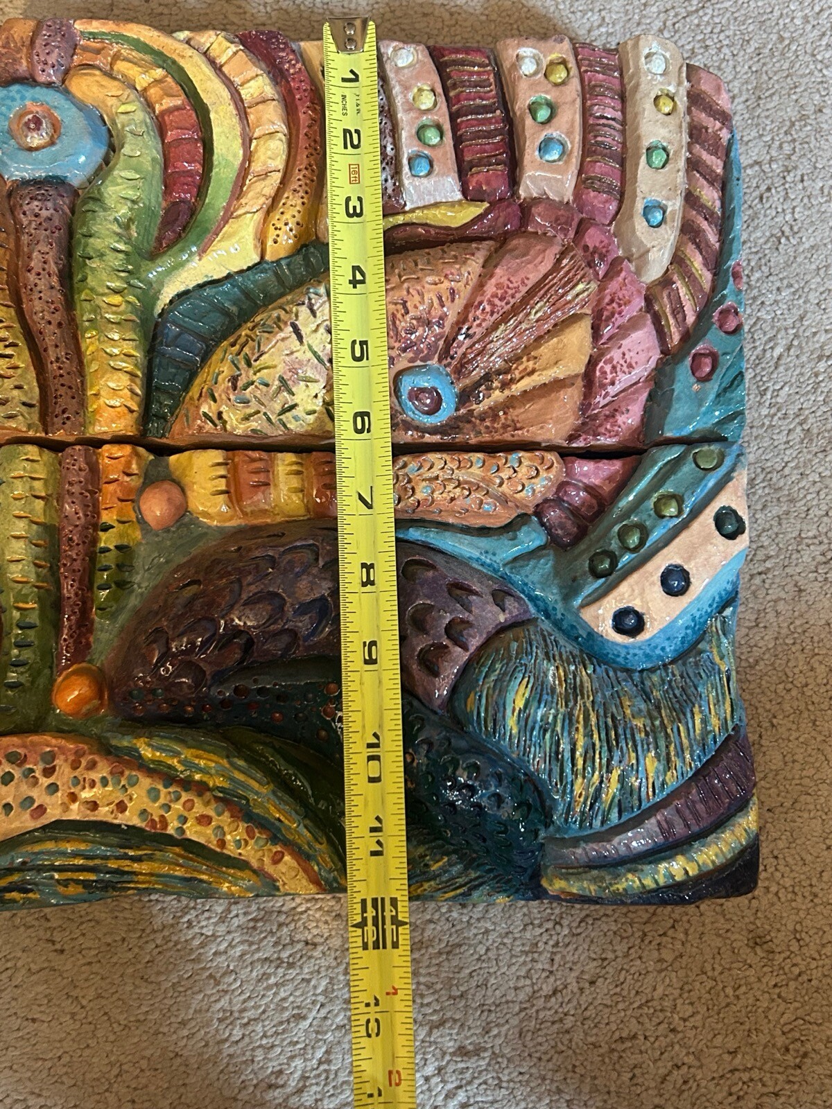 Vtg Rosenbaum ’84 4 Segment Pottery Wall Art Sculpture Abstract Bird Peacock