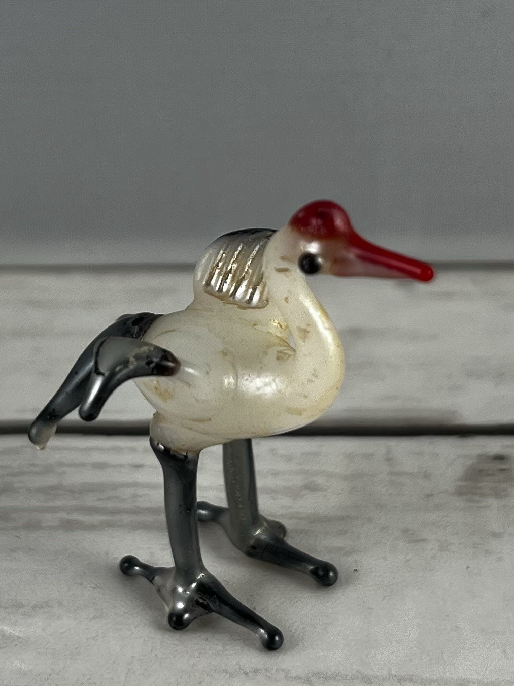 Vintage Art Glass Lamp work Crane Miniature Animal Handblown Figurine