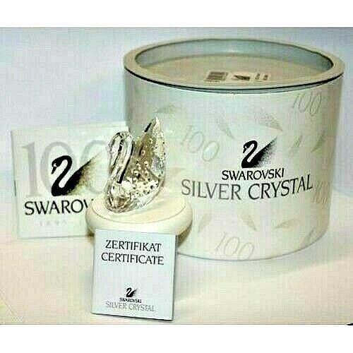 Swarovski Silver Crystal CENTENARY SWAN 100th Anniv. Clear Cut w White Pedestal