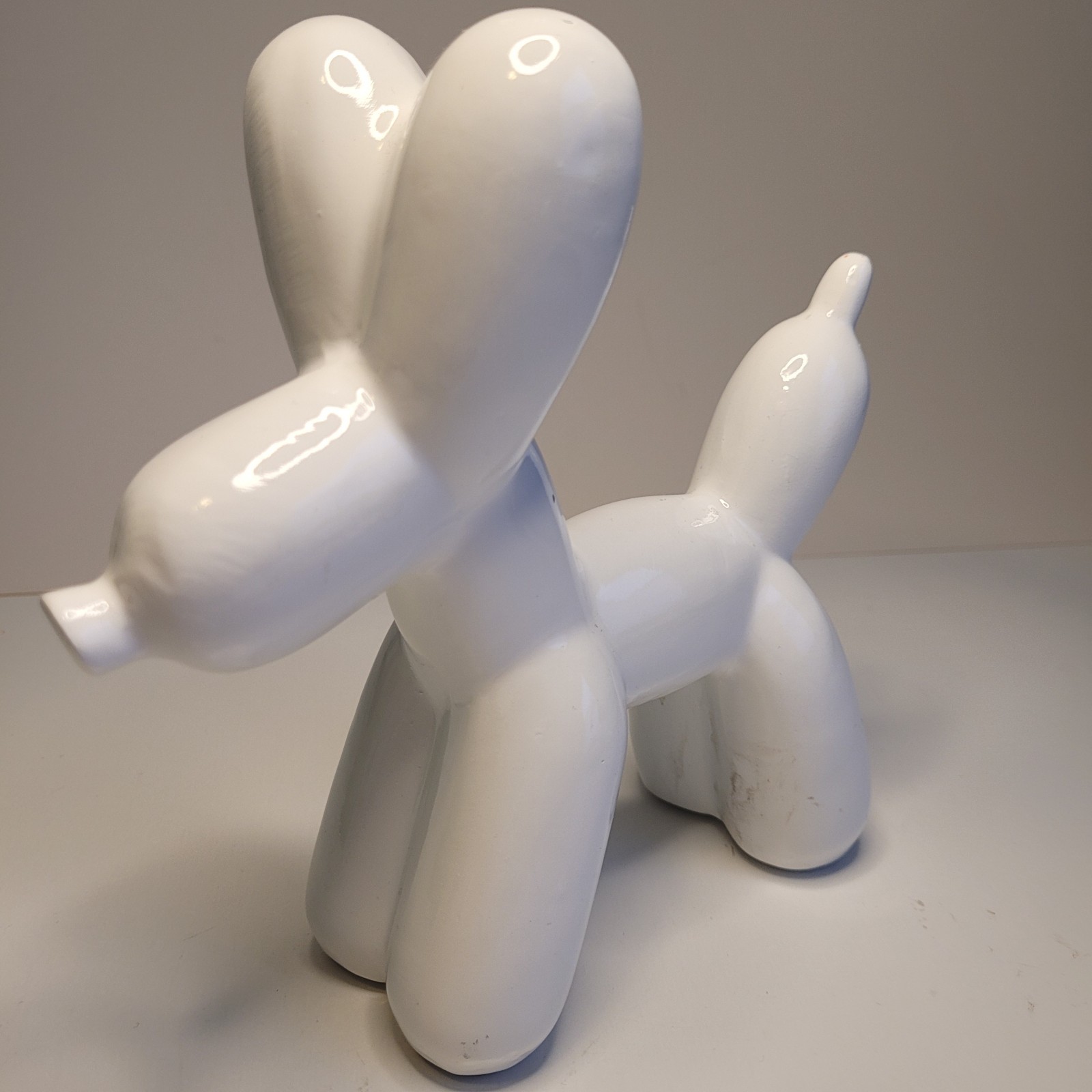 Ceramic White Balloon Dog Statue Sculpture Glossy Unique Nice! See Description!