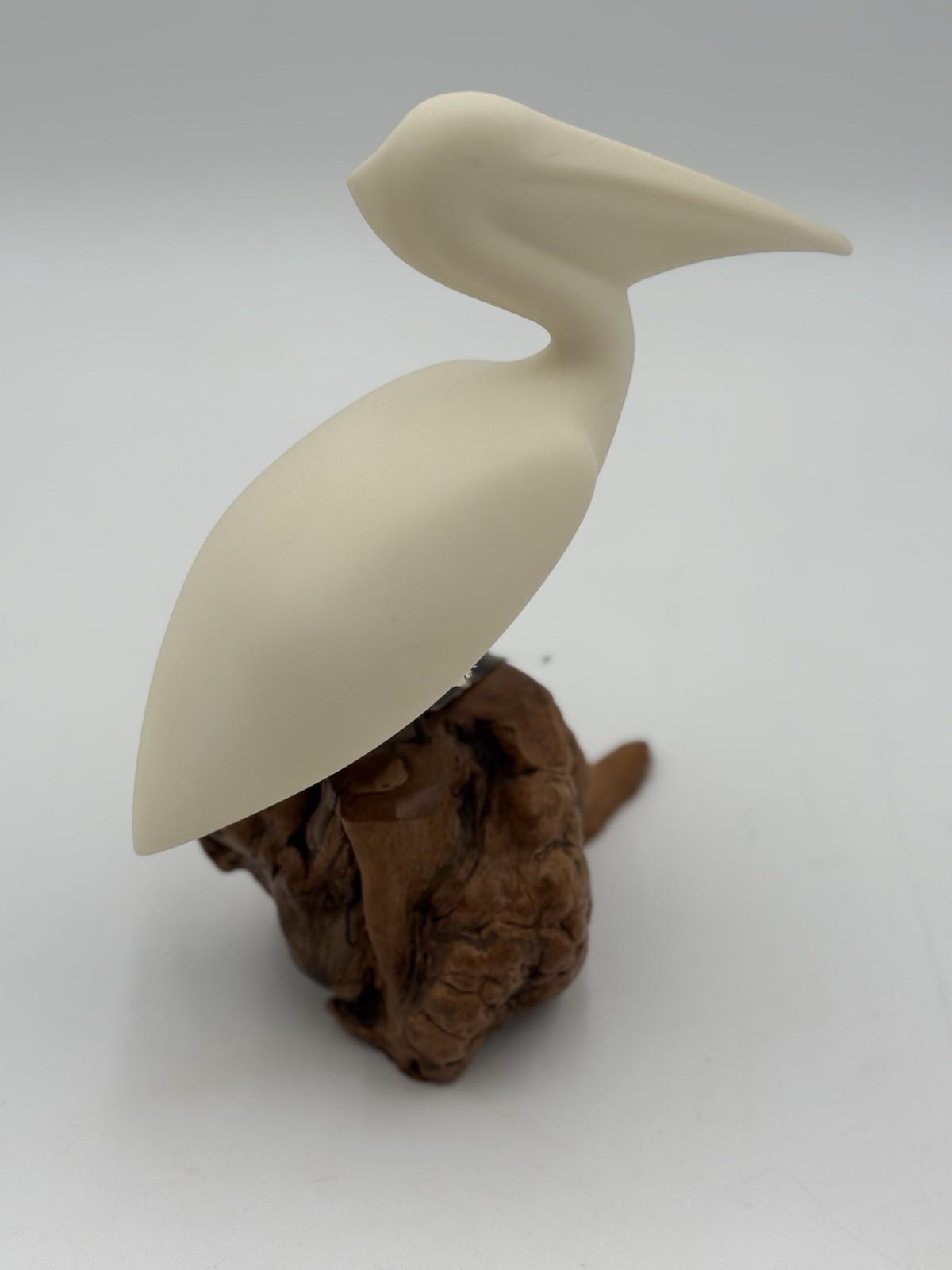 Vintage Authentic John Perry Pelican Bird On Burl Wood Statue Sculpture