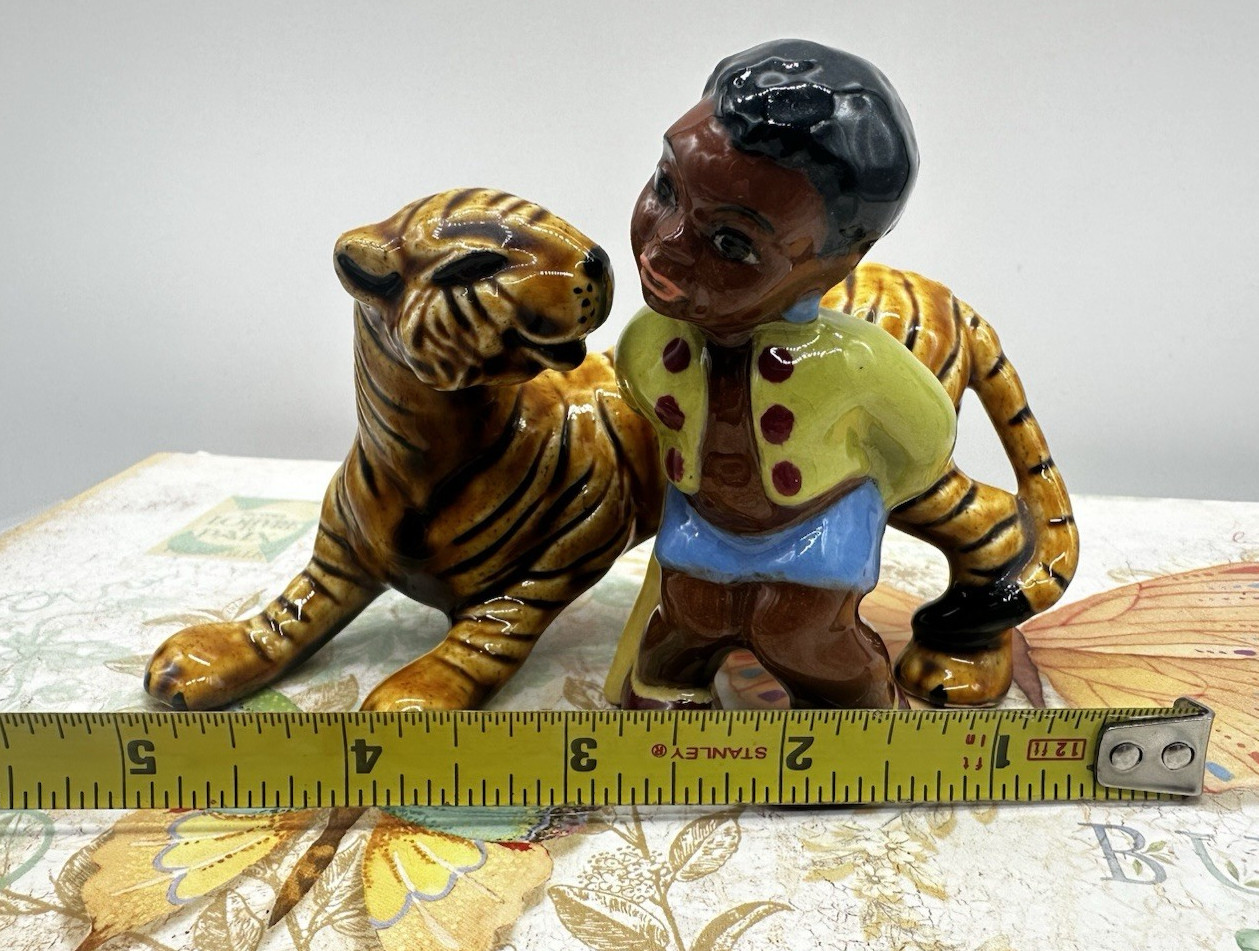 RARE 1950s Ceramic Arts Studio Figurine: Little Boy & Tiger Display