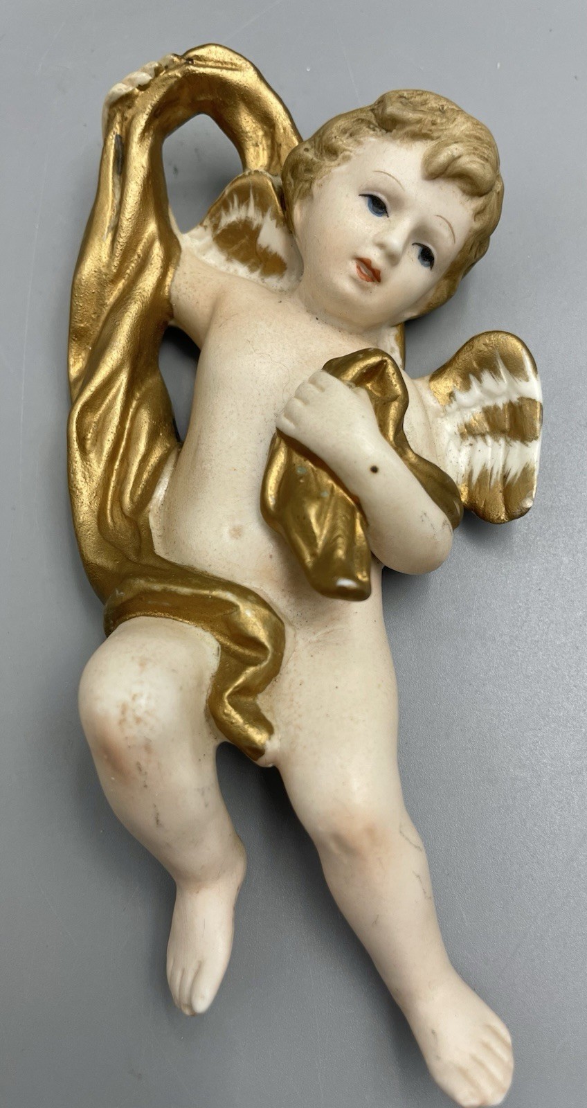 Vintage Cherub Angel Wall Plaques Set of 2 Cream Ivory Ardco Japan Cherubs 6″