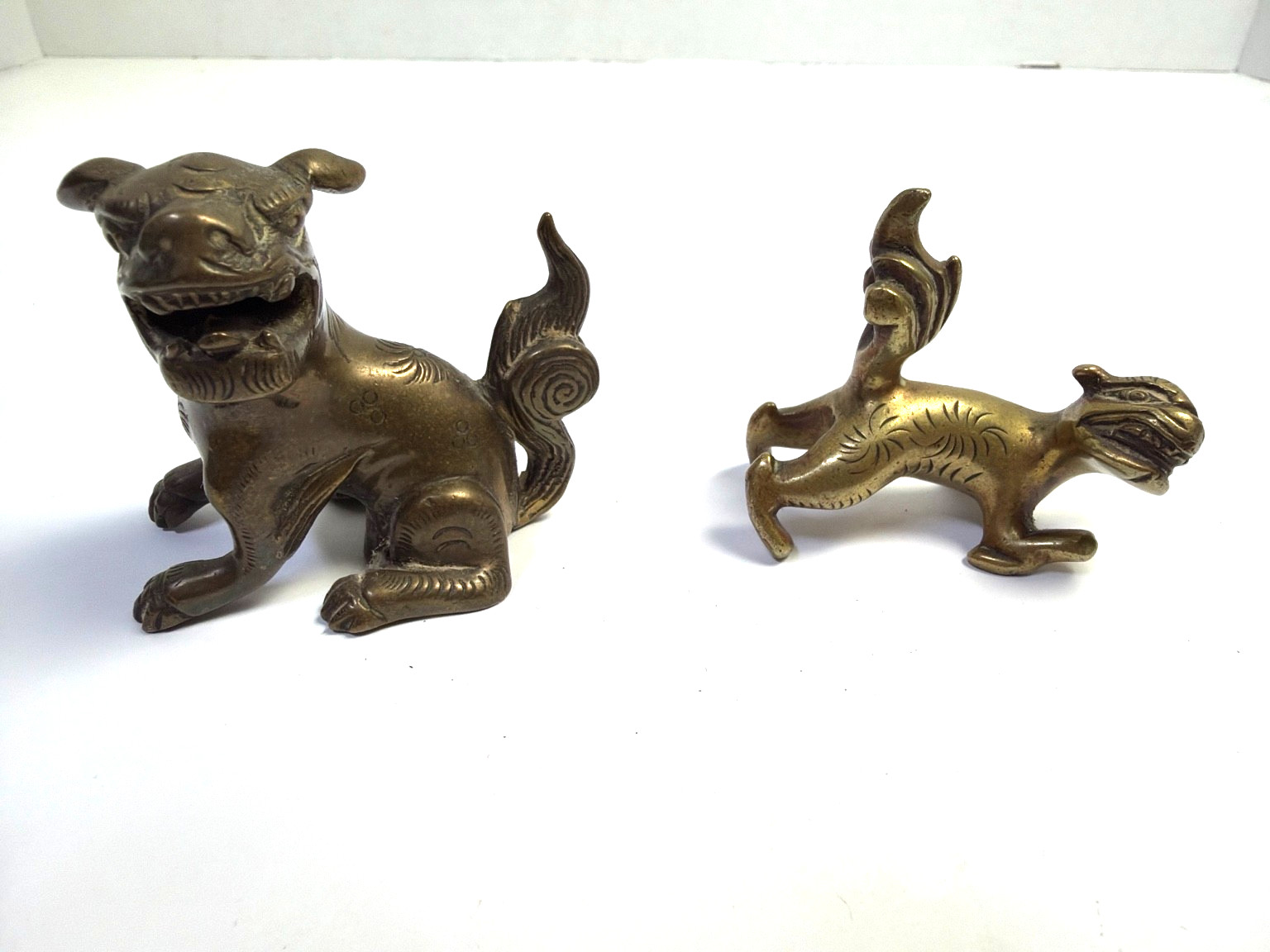 Vintage Asian Brass Shishi Foo Dog Guardian Lion Figurines Lot of 2