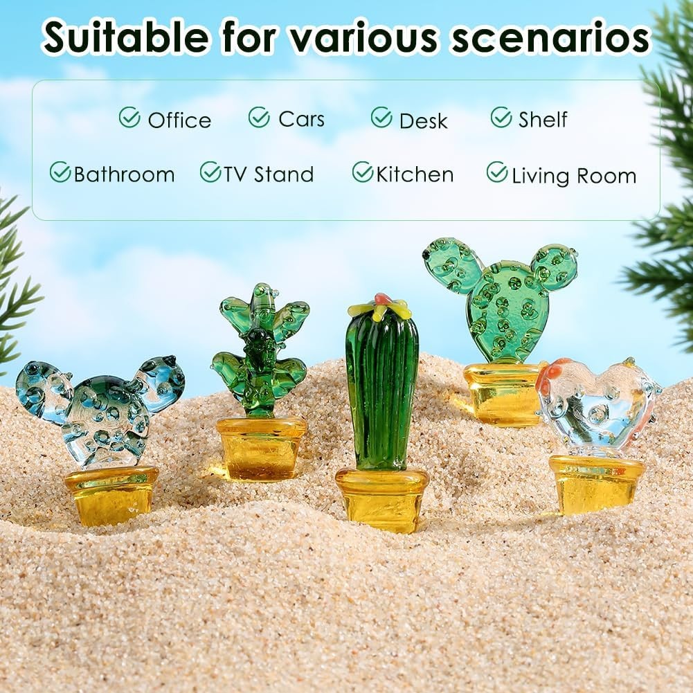 5PCS Mini Glass Cactus Figurines-HANDMADE-HANDBLOWN-NEW-SEALED-FAST SHIPPING