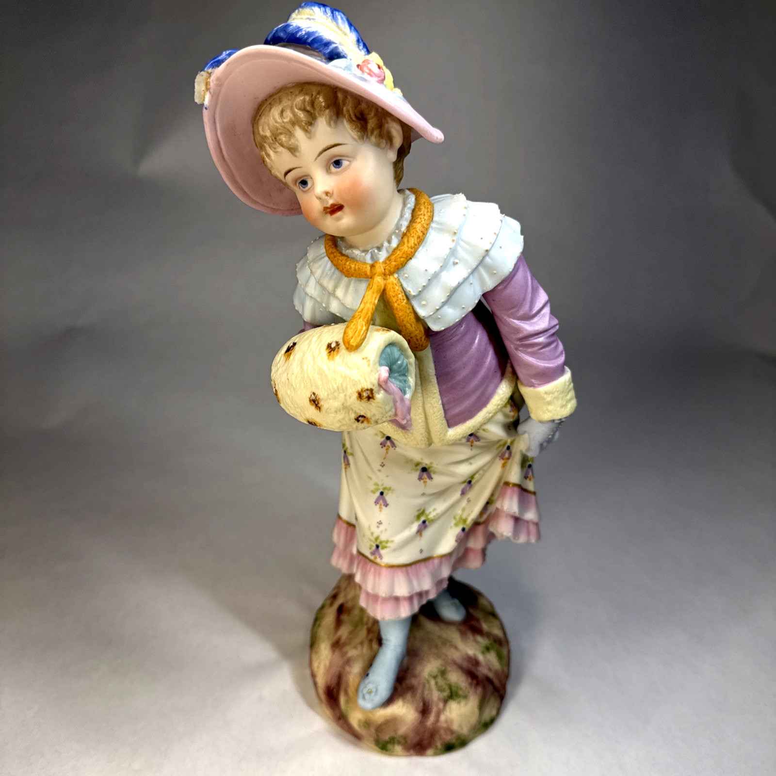 Antique German Bisque Woman Figurine – 12 Inch – Floral Dress and Hat