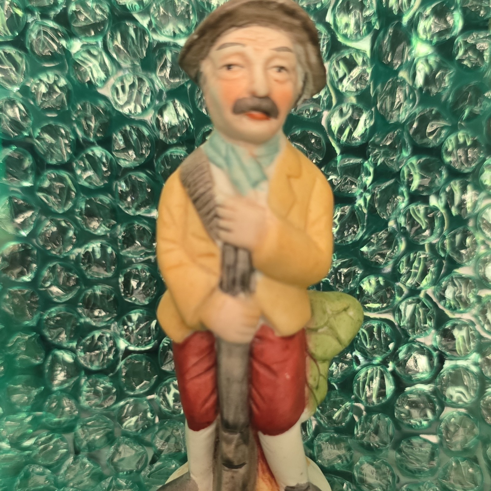 Porcelain Man Figurine Hand Painted Multicolor Walking Stick Cane, Unboxed