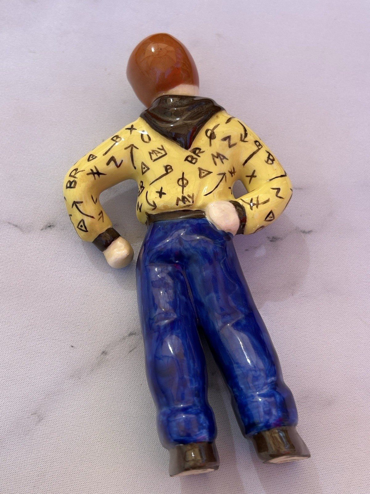 Vintage Hand Painted Western Cowgirl Bandana Ceramic Figurine 1950s 6”