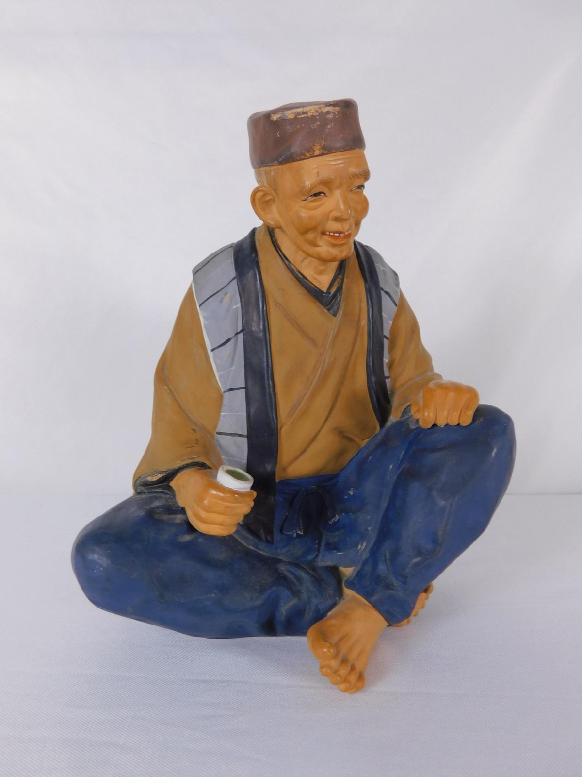 Vtg Seated Man Figurine Ceramic Medium Hand Painted Multicolor Decor Statue