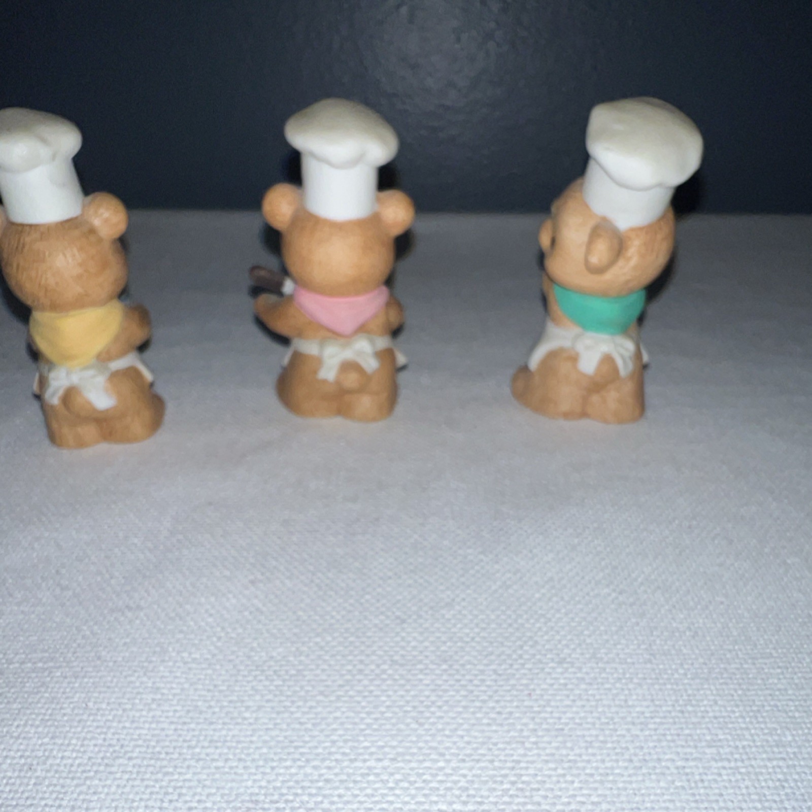 Russ Bear Chef Ceramic Figurines Set of 3, Hand Painted, Brown White Multicolor
