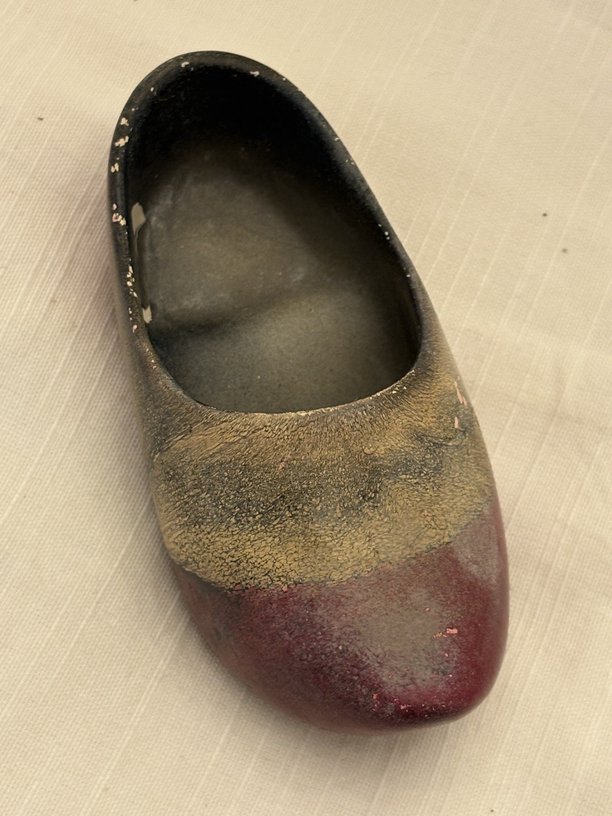 Miniature Hand Painted Dutch Wooden Clog Souvenir Maroon Gold Black Decor