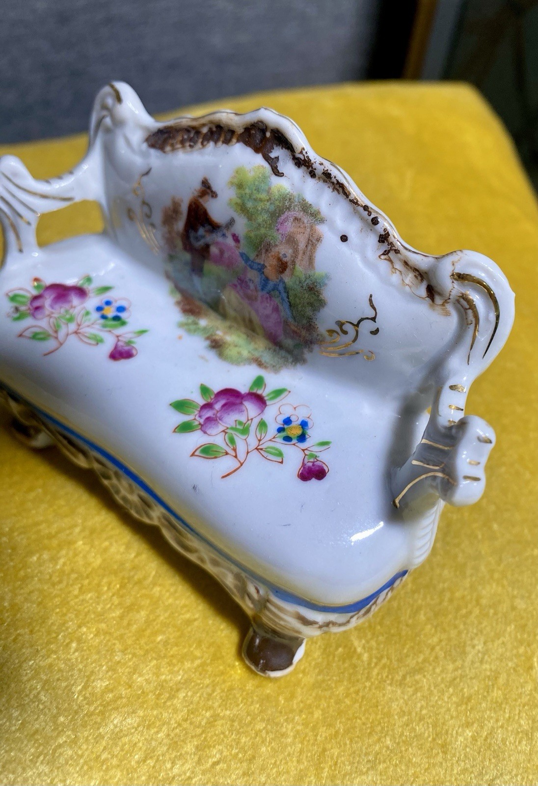 Made In Occupied Japan Porcelain Victorian Settee Doll Size Vintage