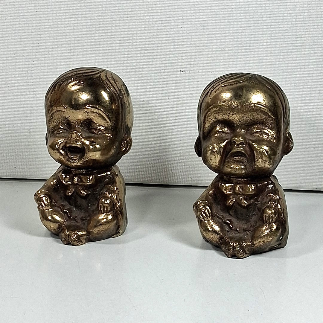 Vintage UNUSUAL Brass Baby x2 in a Sitting Position