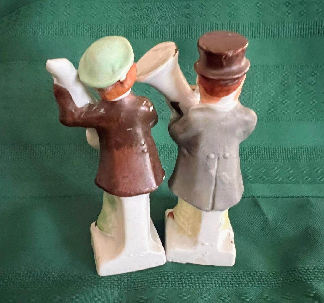 2 Vintage Musician Figurines 4.25 & 4.50 Porcelain w Tuba Guitar? Made in Japan