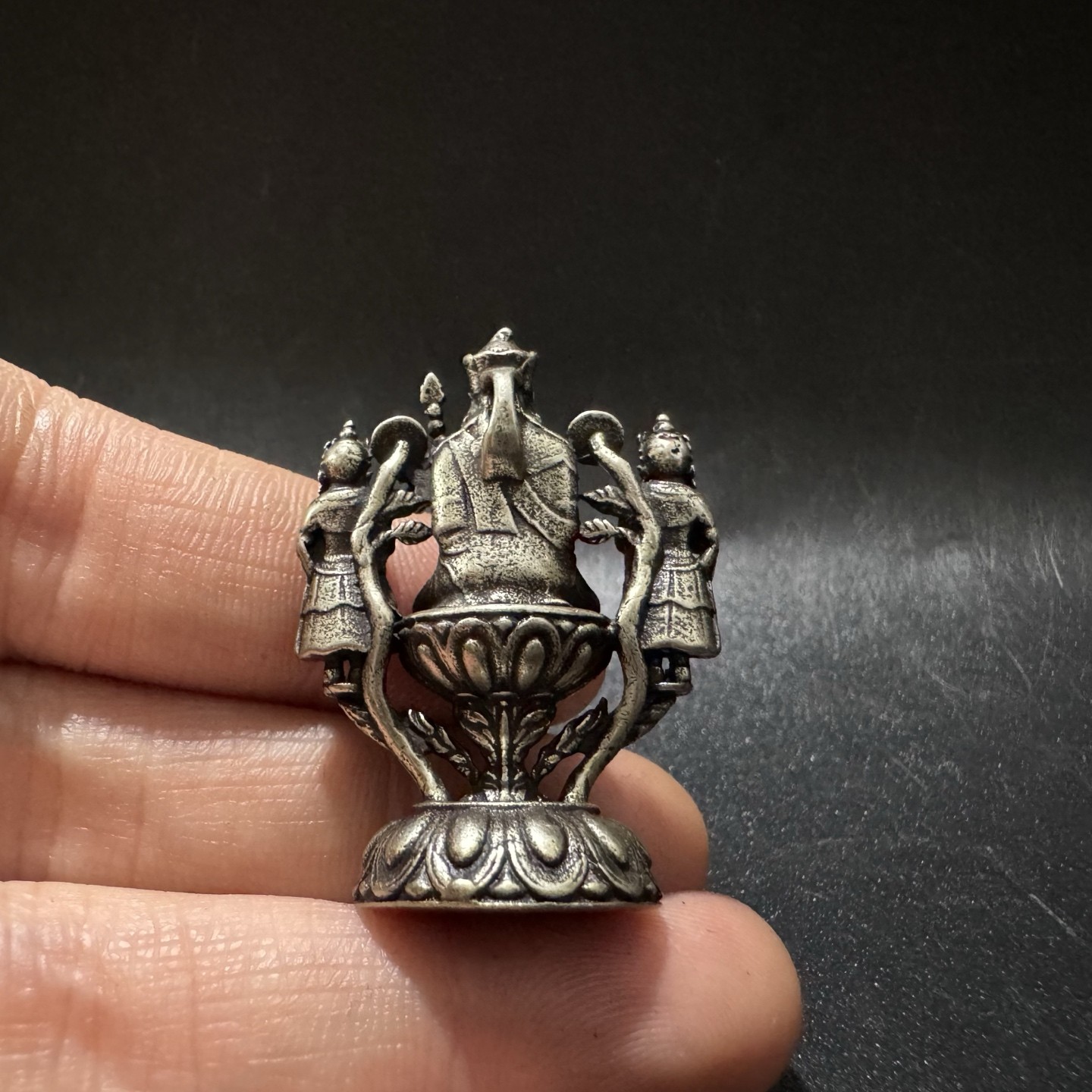 Tibetan Silver White Copper Solid Padmasambhava Two Disciples Statue Pendant
