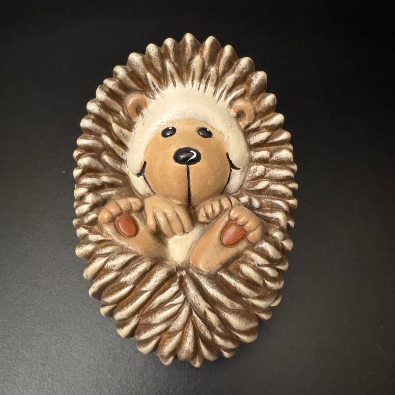 Ceramic Hedgehog Figurine Sculpture In Neutral Brown Tones For Home Decor