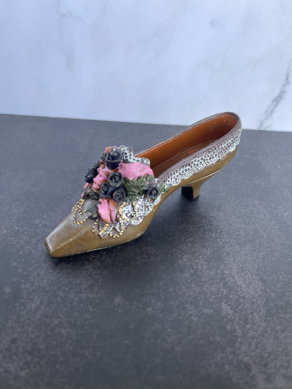 My Treasure Collectible Vintage Miniature Shoe 1999 Brown Pink Black Resin